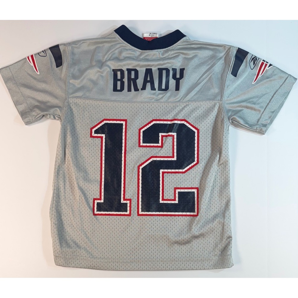 Reebok Tom Brady New England Patriots Jersey Youth‎ Small Silver NFL #12 Mesh